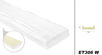 Produktbild von DECO WOOD Dekobrett rustikal aus Polyurethane, 2m Länge, PolyurethanBrett Holzoptik (weiß - 120x35mm) Verzierung Lampe Scheinbrett