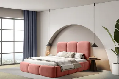 Produktbild von Polsterbett Doppelbett GRACIA 160x200cm Komplettset in Stoff Macau Koralle