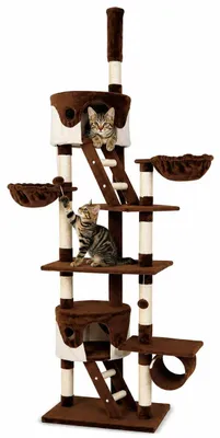 Produktbild von lionto Kratzbaum mit Deckenspanner, 230-250 cm großer Aktivitätsturm mit 2 Höhlen, 2 Liegemulden, Treppen & Spielbällen, braun/beige