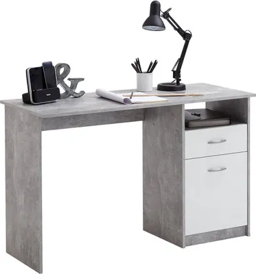 Produktbild von FMD Schreibtisch mit 1 Schublade 123Ã50Ã76,5 cm Betongrau und Weiß