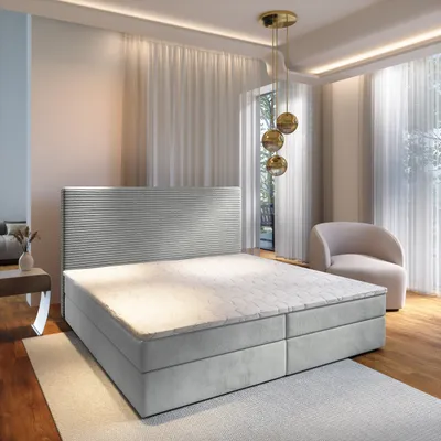 Produktbild von Masseno Boxspringbett GIARRO 140x200 cm Komplett-Set mit Bonell Matratze und Topper, Polsterbett mit Bettkästen -Hellgrau, POSO 55 + PAROS 05