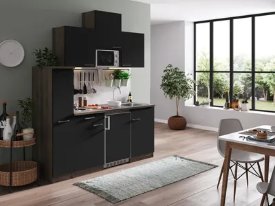 Produktbild von Küche Küchenzeile Singleküche Eiche York Schwarz Oliver 180 cm Respekta