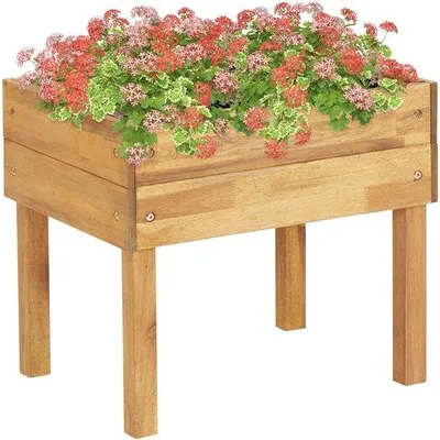 Image de Jardinière en bois massif - 50 x 40 x 45 cm - Chêne - Jardinière en bois résistante pour l'extérieur - Jardinière naturelle pour terrasse et balcon