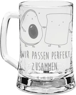 Produktbild von Mr. & Mrs. Panda Humpen Avocado Toast - Transparent - Geschenk, Liebe, Freundin, Toastbrot, Hochzeit, Seidel, Glaskrug, Krug, Bierkrug Glas, Mit Gravur