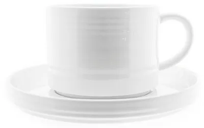 Produktbild von Elegante Kaffeetassen-Set mit Untertasse in Weiß aus Porzellan 220 ml 12-teilig