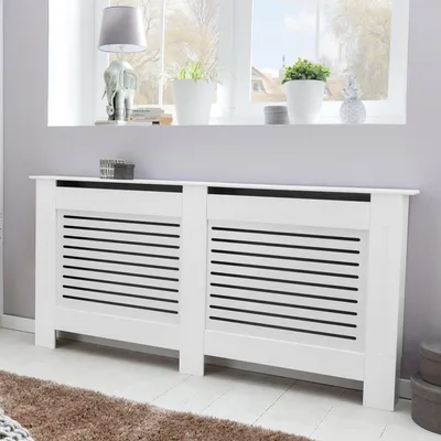Obrázek produktu pro FineBuy Kryt radiátoru 78 cm, bílý matný lak, kryt topení, kryt radiátoru, dřevěné lamely, topení, radiátor