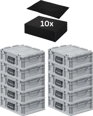 Produktbild von SparSet 10x Eurobox NextGen Portable mit Rasterschaumstoff & Schaumstoffeinlage  Germany | HxBxT 13,5x30x40cm | 11 Liter | Eurobehälter, Transportbox, Transportbehälter, Stapelbehälter