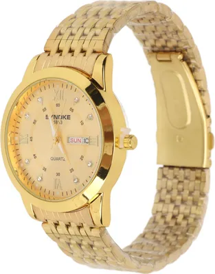 Produktbild von Uhr für Männer Quarz Tag Datum wasserdicht lässig Luxus leuchtende Mode Kleid Uhr mit Legierung Uhrenarmband für Business Gold
