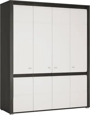 Produktbild von Aufsatzkleiderschrank Sevilla 168cm 4trg schwarzkiefer MDF weiß Hochglanz 16675