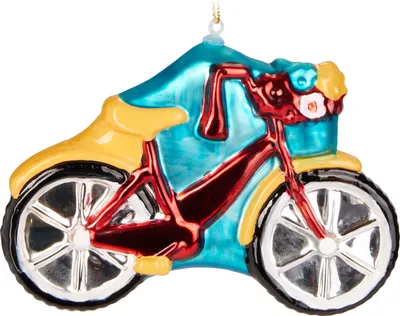 Image de BRUBAKER Bicyclette rouge avec paillettes - Boule de Noël en verre peinte à la main - Décorations de Noël Figurines Drôles Pendentif Déco Boule d'arbre - 13 cm