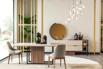 Produktbild von Esszimmer Essgruppe Komplette Esstisch Stühle 9tlg Beige Essecke Set