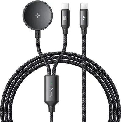 Obrázok produktu pre Mcdodo CA-4210, 2-cestný nabíjací kábel Y pre USB-C / Samsung Galaxy Watch, 60 W, 1,2 m, čierny