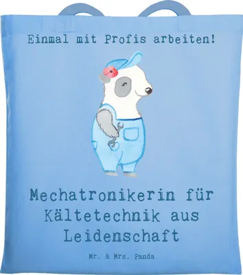 Produktbild von Mr. & Mrs. Panda Tote Bag Mechatronikerin für Kältetechnik Leidenschaft - Sky Blue - Geschenk, Laptoptasche, Lustig, Baumwolltasche, einkaufsshopper, Schultasche, Witzig