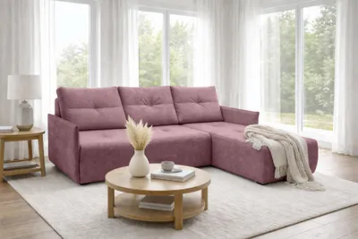 Produktbild von AX LIVING Ecksofa Damascus Rosa mit Schlaffunktion Bettkasten Schlafsofa 212 cm rechts