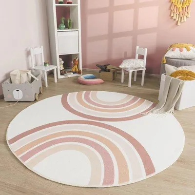 Produktbild von Famanu Kinderteppich Regenbogen Design - Waschbar und Nachhaltig, Rund 100 cm