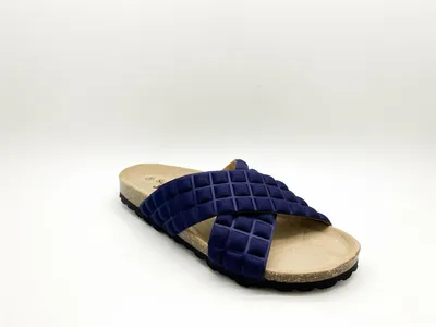 Produktbild von Damen Riemchen-Sandale mit gesteppten Riemen, Cross-Design und flacher Profilsohle, Navy-Blau
