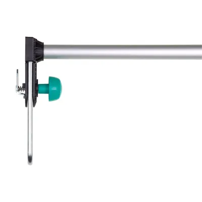 A close-up side view of a door frame support device.