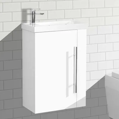 Produktbild von SEMAL-Badmöbel 45cm hochglanz Weiß Badezimmermöbel Waschtisch mit Unterschrank Kleine Badezimmerschränke
