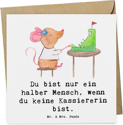 Produktbild von Mr. & Mrs. Panda Grußkarte Kassiererin Herz - Weiß - Geschenk, Lustig, faltkarte, Jubiläum, Kassenwartin, doppelkarte, Witzig, Spruch, Klappkarte, Glückwunschkarte