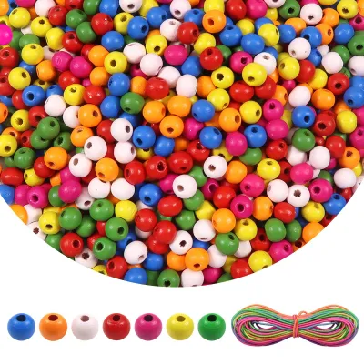 Holzkugeln 8 mm, 1000 Stück, bunt, mit elastischer Schnur, DIY