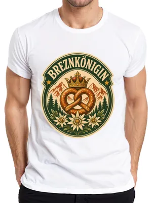 Obrázek produktu pro Královna Brezenů, koruna z preclíků, alpská květina edelweiss, Bavorsko, kožené kalhoty, tradiční dámské šaty, pánské tričko, bílá barva, velikost M