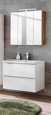 Produktbild von Badmöbel Set 3-tlg Badezimmerset PERUGIA Weiss inkl.Waschbecken 80cm