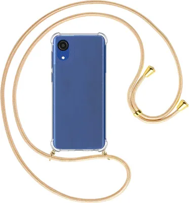Produktbild von Handykette Backcover-Schutzhülle mit Band (Metall goldfarben) für Samsung Galaxy A03 Core (SM-A032 6.5'') - Goldkordel