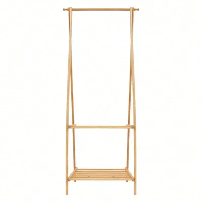 Immagine prodotto di Portaabiti in bambù - Portaabiti da terra - Pieghevole - Altezza 160 cm - Ingombro 66×40 cm - Legno naturale