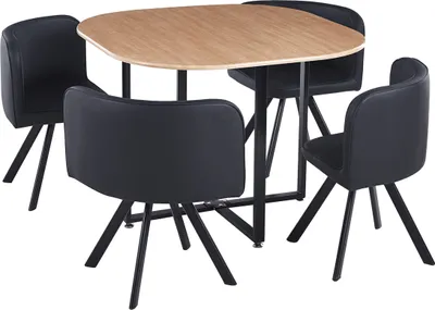 A dining set with a table and four chairs, presented against a white background.