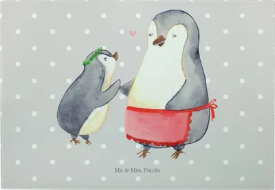 Produktbild von Mr. & Mrs. Panda Glas Schneideplatte Pinguin mit Kind - Grau Pastell - Geschenk, Glasschneidebrett, Servierplatte, Frühstücksbrett, schneidbrett, Familie, Muttertag
