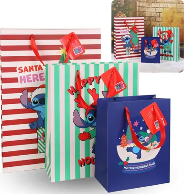 Obrázek produktu pro Vánoční dárkové tašky Stitch Disney, dárkové tašky 3 kusy