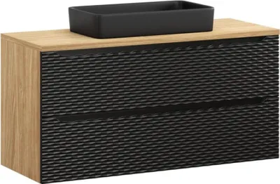 Image de Ensemble de salle de bain YOKA noir : meuble sous vasque à tiroirs 120 cm + plan pour vasque + vasque à poser