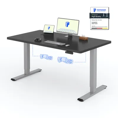 Produktbild von FLEXISPOT Elektrisch höhenverstellbarer Schreibtisch 140x80cm 100KG Tragkraft, Doppelmotor, 4 Memory Funktion, 25mm Einteilige Tischplatte (Schwarz)