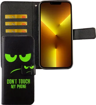 Zdjęcie produktu dla Etui na telefon komórkowy Apple iPhone 13 Pro Etui ochronne z klapką i miejscem na kartę, kolor: Dont Touch My Phone Green