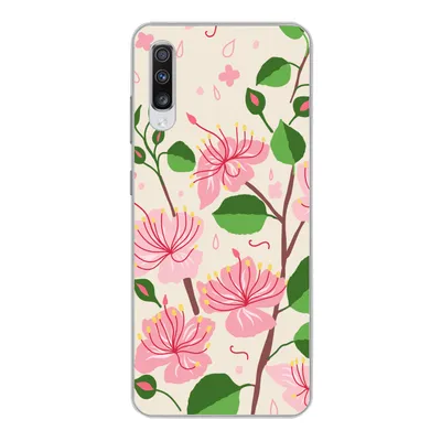 Produktbild von MuchoWow® Handyhülle Schutzhülle Hülle für Samsung Galaxy A70 Blume - Rosa - Blatt - Muster Silikon Softcase Handy Hülle - Schutzhaube