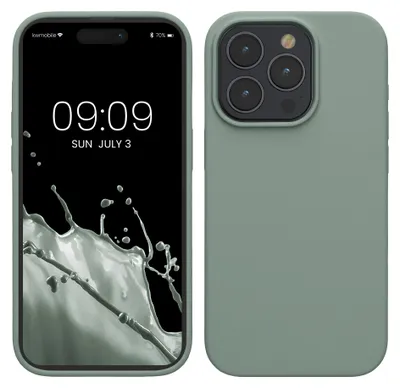 Produktbild von kwmobile Handyhülle für iPhone 15 Pro Hülle, für iPhone 15 Pro Case - Hülle Silikon - kabelloses Laden - Rainwashed Grün