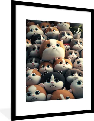 Produktbild von MuchoWow® Gerahmtes Poster Katze - Haustiere - Katze - Braun - Grau - Kinder 60x80 cm - Poster mit Schwarzem Bilderrahmen Wandposter Rahmen Foto Bilder - Wohnzimmer - Dekorationen - Prämie