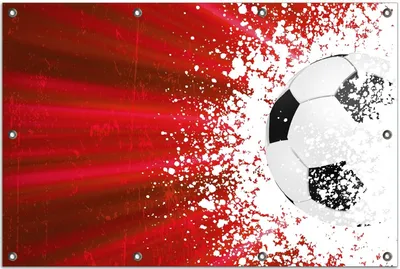 Produktbild von Wallario Outdoor-Poster für Garten oder Balkon, Motiv Fußball - Splashing Design in rot, in ca. 80 x 120 cm