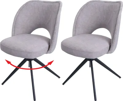 Produktbild von 2er-Set Esszimmerstuhl HWC-N72, Polster-Küchenstuhl, drehbar Auto-Return, Stoff/Textil (420g/m²)   hellgrau