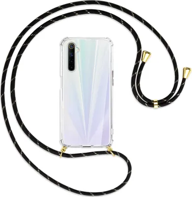 Produktbild von Handykette Backcover-Schutzhülle mit Band (Metall goldfarben) für Realme 6 / 6S - schwarz/gold