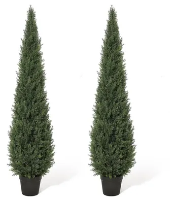 Immagine prodotto di Set di 2 cipressi artificiali - Pianta ornamentale in vaso, altezza 150 cm - Resistente ai raggi UV - Aspetto sempreverde realistico - Adatta per interni ed esterni - Decorazione da pavimento