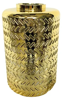 Produktbild von Moderne runde goldene Glasvase mit Reliefmuster, 16 x 25 cm