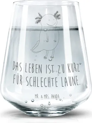 Produktbild von Mr. & Mrs. Panda Glas Axolotl Glücklich - Transparent - Geschenk, Schwanzlurch, Becherglas, Motivationsspruch, Tumbler, Trinkglas, Lebensfroh, Wasserglas, gut Gelaunt