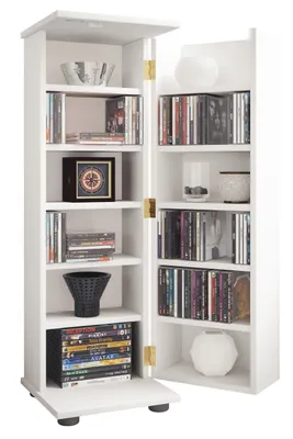 Immagine prodotto di Scaffale per CD in legno | Armadio CD salvaspazio con porta in legno bloccabile per 300 CD o 130 DVD o 72-Video | Dimensioni: H. 93 x W. 31 x D. 31 cm | 10 scaffali variabili – Engalo L