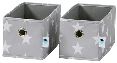 Stoff-Ladeboxen 2er-Set, hellgrau mit Sternen, 15x30x15 cm