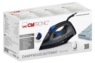 Produktbild von Clatronic® Dampfbügeleisen mit Edelstahlspezialsohle | 1800W | 150ml Tank | schnelle Aufheizzeit | Steam Iron mit Tropfstopp und Anti-Kalk | DB 3703