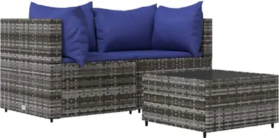 Obrázok produktu pre vidaXL 3-dielna záhradná obývacia súprava s vankúšmi Grey Poly Rattan