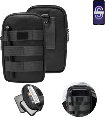 Produktbild von K-S-Trade Holster Gürtel Tasche kompatibel mit Huawei Honor 8S Handy Tasche Schutz Hülle dunkel-grau viele Fächer, 1x