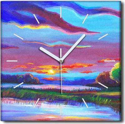 Produktbild von Coloray Uhr auf Leinwand 30x30 cm Wand Uhr Dekoration Wohnzimmer Segeltuch weiße Zeiger -Kunst-Fantasielandschaft.