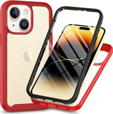 Produktbild von iPhone 15 Hülle, Bumper mit Eingebautem Displayschutz Komplettschutz Schutzhülle für iPhone 15 Rot